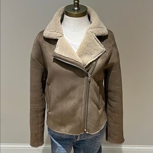 Like NEW! Zara taupe faux suede shearling moto jacket cropped size S
